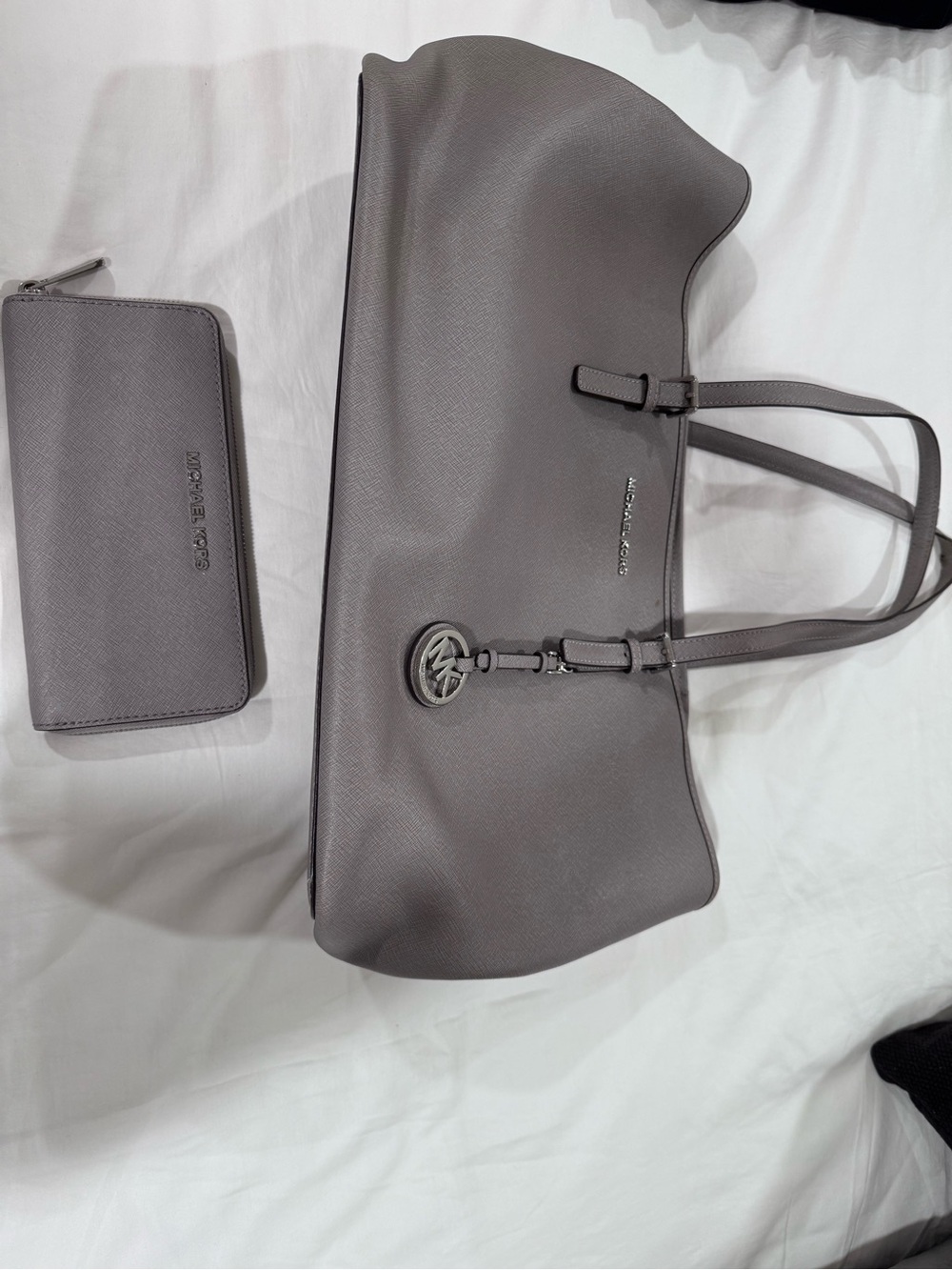 Michael Kors Gray Saffiano Tote with Matching Wallet